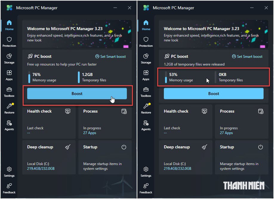 PC Manager giúp lấy lại phần lớn tài nguyên phần cứng chỉ với một cú click chuột