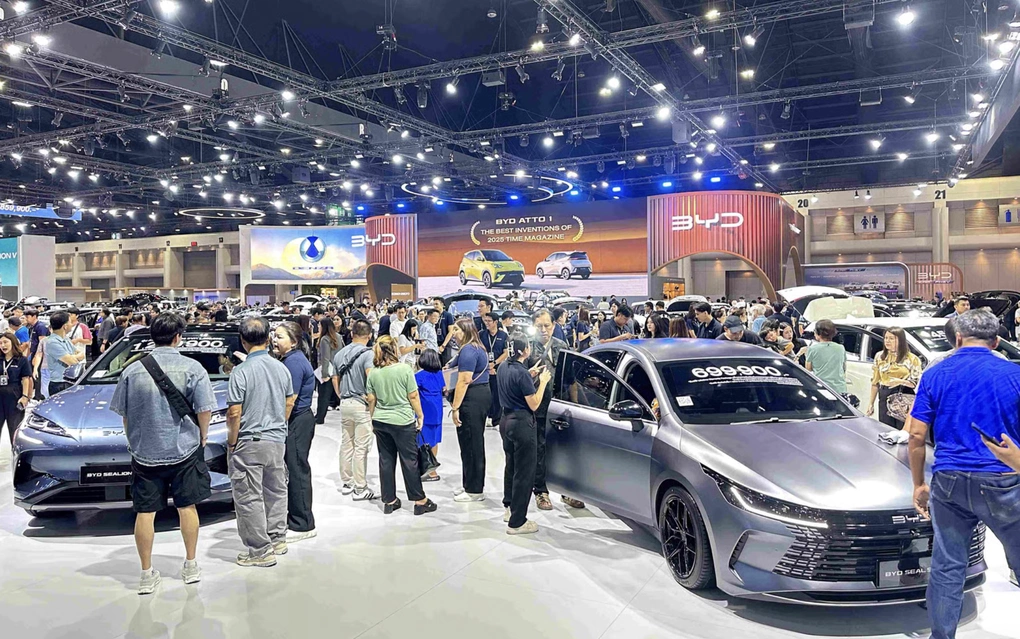 Gian hàng của BYD tại triển lãm Bangkok International Motor Show 2026 diễn ra vào tháng 4. Ảnh: Motorist