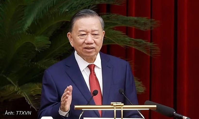 Tổng Bí thư, Chủ tịch nước Tô Lâm phát biểu bế mạc Hội nghị Trung ương 4 khóa 14, chiều 8/10. Ảnh: TTXVN