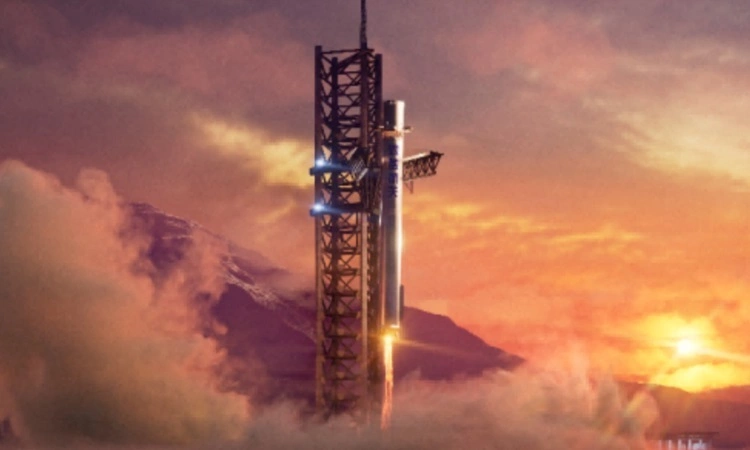 Mô phỏng tên lửa Nebula-2 hạ cánh trên tháp phóng. Ảnh: Deep Blue Aerospace
