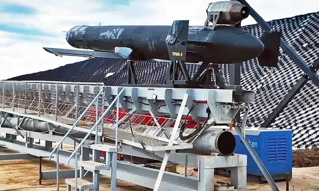 UAV Geran-5 trên bệ phóng trong ảnh đăng ngày 21/6. Ảnh: X/Oko Gora