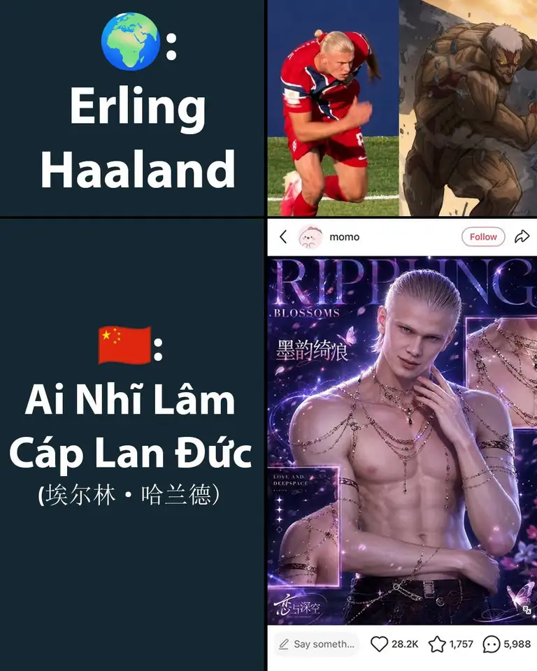 Netizen chỉnh sửa hình ảnh của anh thành nam chính trong trò chơi hẹn hò nổi tiếng Love and Deep Space, biến Haaland từ một siêu sao bóng đá thành "bạn trai ảo" của không ít người.