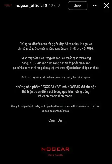 Thông báo của No Gear (Bản dịch tạm thời từ Google)