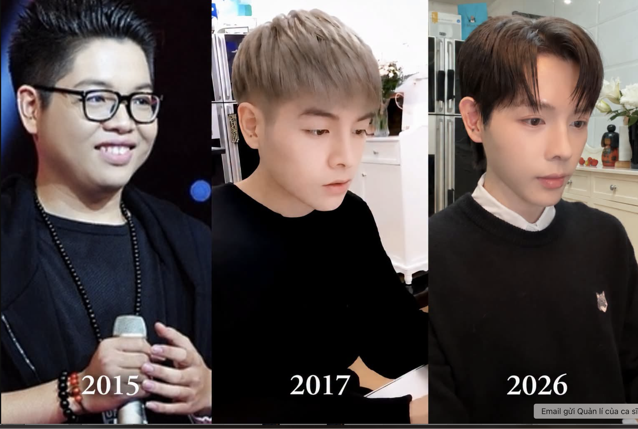 Diện mạo của Đức Phúc theo thời gian và sau hai lần dao kéo - Ảnh: FBNV