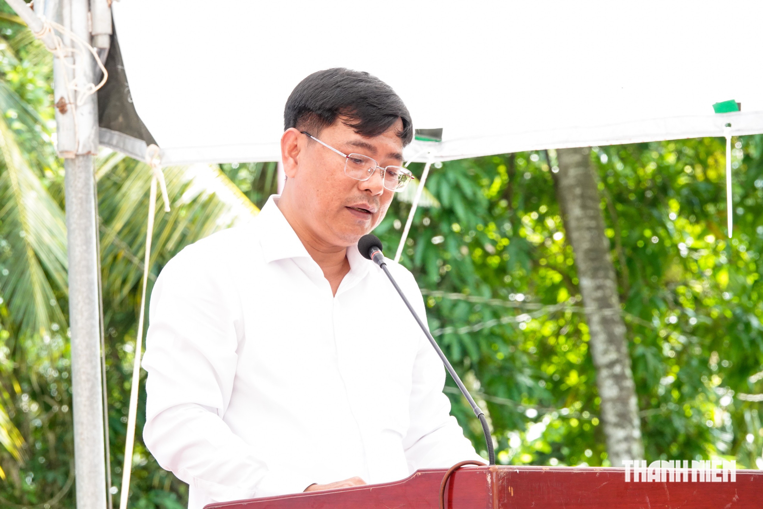 Ông Phạm Mạnh Phương, Chủ tịch UBND xã Châu Thành phát biểu tại buổi lễ