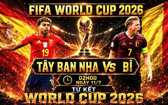 Kênh và link xem trực tiếp Tây Ban Nha vs Bỉ tứ kết World Cup 2026 ngày 11/7