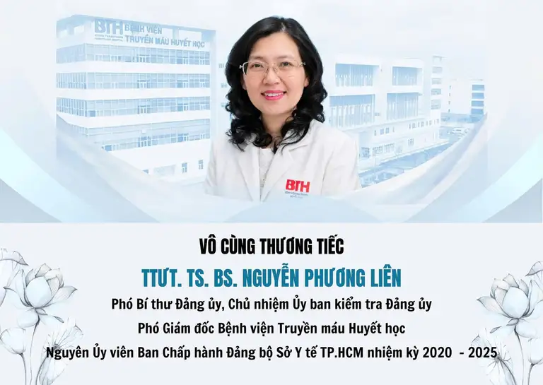 Bệnh viện Truyền máu - Huyết học TP.HCM thông báo tin buồn về sự ra đi của TS.BS Nguyễn Phương Liên - Ảnh: Bệnh viện cung cấp