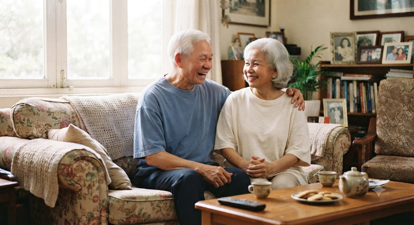 Ở tuổi già, có những người ở bên cạnh, trân trọng, đồng cảm, trò chuyện và vui cười cùng nhau là điều vô cùng quan trọng - Ảnh: AI