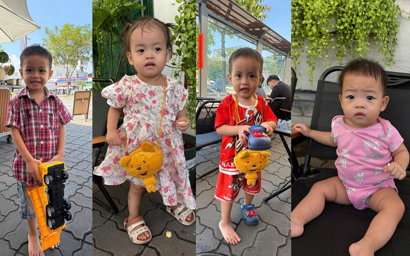 4 trẻ bị bỏ rơi trước cổng chùa Diệu Giác (phường An Khánh, TP.HCM), gồm 2 bé trai và 2 bé gái, nhỏ nhất khoảng 9 tháng tuổi