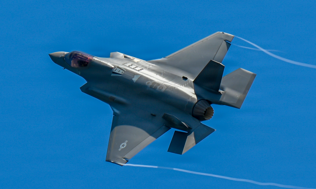 Tiêm kích F-35A Mỹ bay tại bang Massachusetts hồi tháng 6. Ảnh: Không quân Vệ binh Quốc gia Mỹ