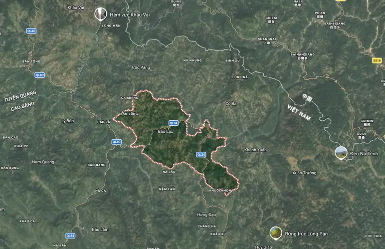 Khu vực xã Bảo Lạc - nơi xảy ra động đất - Ảnh: Google Map