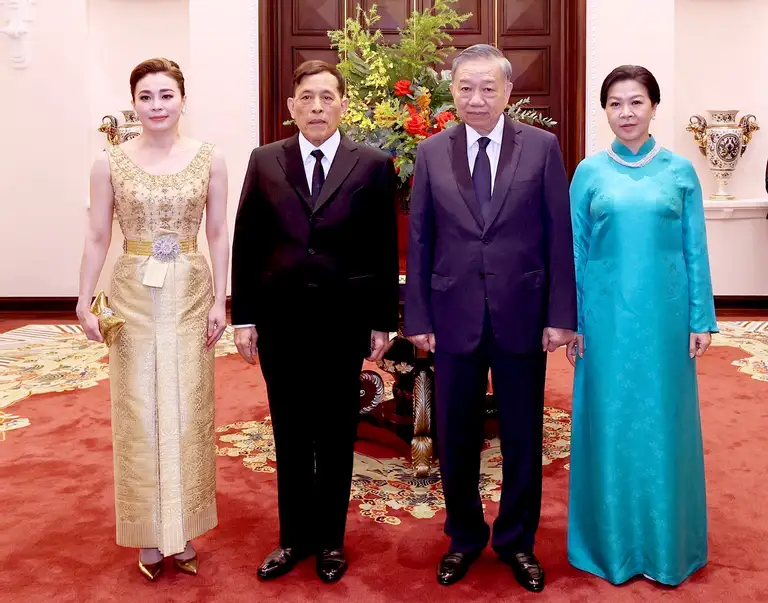 Tổng Bí thư, Chủ tịch nước Tô Lâm và Phu nhân Ngô Phương Ly chủ trì tiệc chiêu đãi chào mừng Nhà vua Thái Lan Maha Vajiralongkorn Phra Vajiraklaochaoyuhua và Hoàng hậu Suthida Bajrasudhabimalalakshana nhân chuyến thăm cấp Nhà nước tới Việt Nam - Ảnh: TTXVN