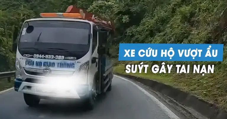 Xe cứu hộ vượt 'như tự sát', suýt gây tai nạn đối đầu trên đèo