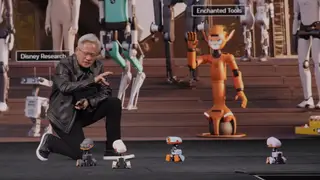 CEO NVIDIA Jensen Huang ra mắt robot mini mang tên "Microduck" (Ảnh: NVIDIA)