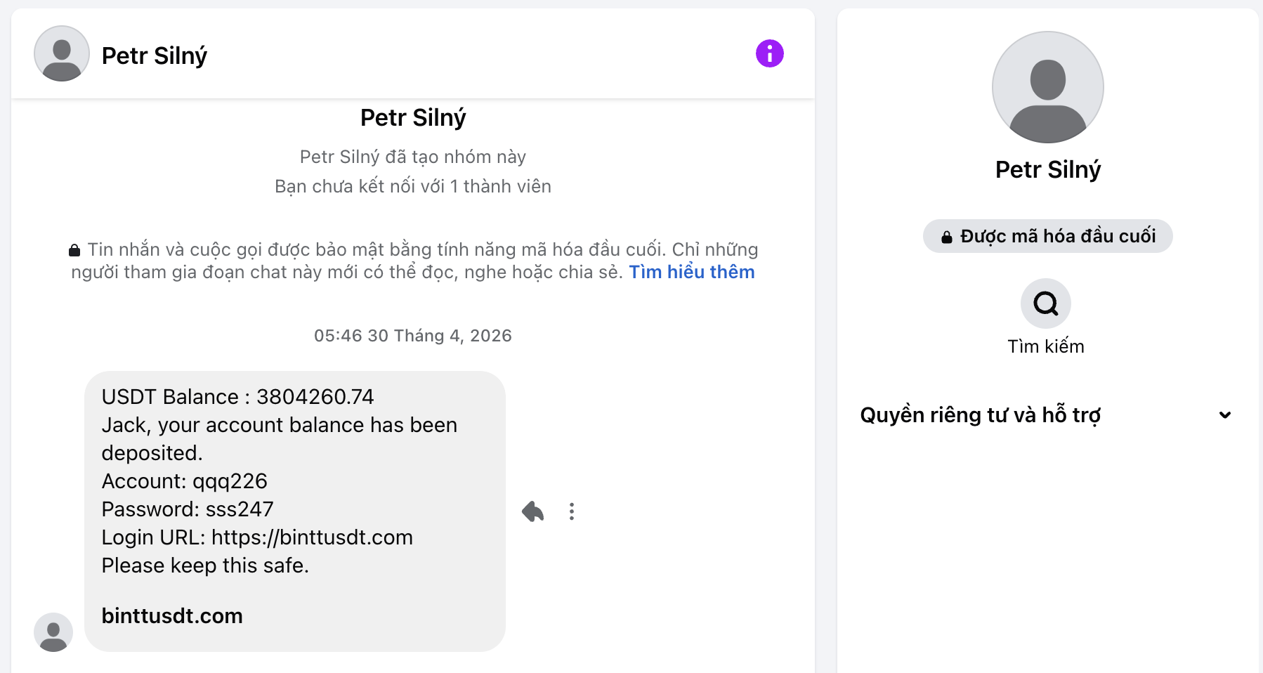 Những tin nhắn lừa đảo với phần thưởng hàng triệu USDT được gửi đến người dùng mạng xã hội - Ảnh chụp màn hình
