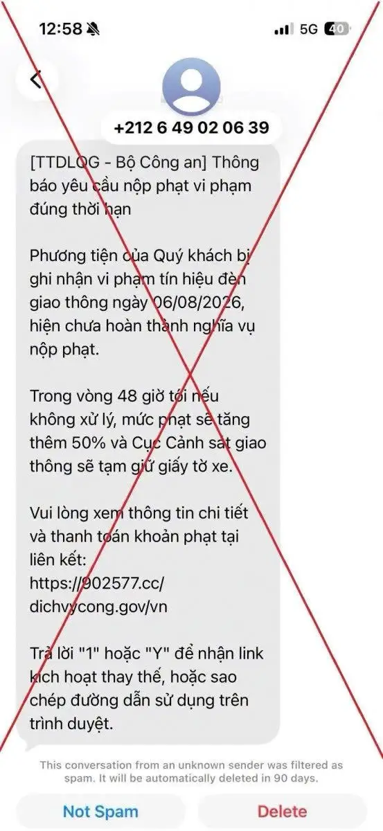 Nội dung tin nhắn lừa đảo người dân cần lưu ý (Ảnh: Công an tỉnh Cà Mau)