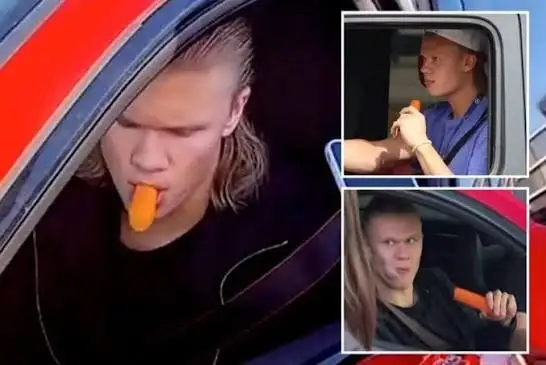 Erling Haaland trong những dịp vừa ký tặng cho người hâm mộ, vừa nhấm nháp cà rốt. Ảnh: Facebook/Instagram