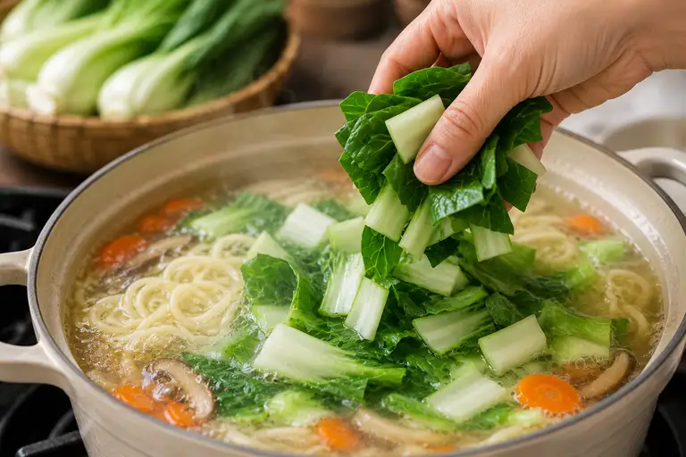 Có thể thái cải thìa rồi cho vào các món súp, mì trong những phút cuối khi nấu