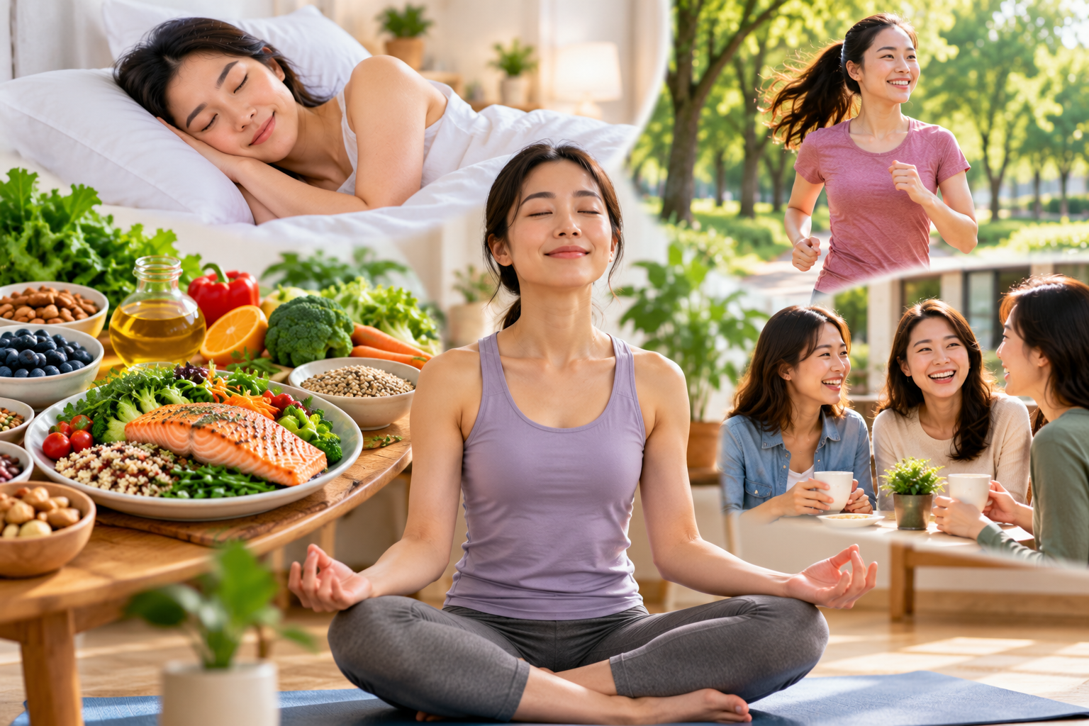Kết hợp ăn uống lành mạnh, ngủ đủ giấc, thiền, kết nối bạn bè để giảm căng thẳng