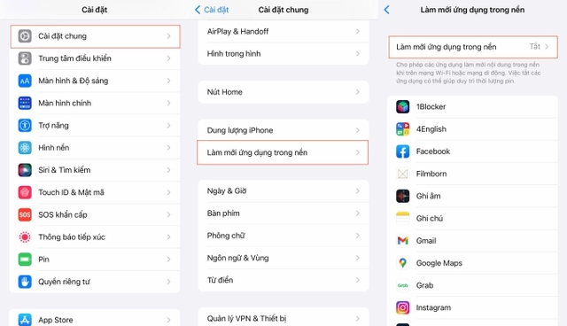 Bạn hãy đến Cài đặt, nhấp vào Cài đặt Chung và chọn tắt Làm mới ứng dụng trong nền. Bạn có thể tắt tính năng này riêng lẻ cho một số ứng dụng hoặc chung cho tất cả chúng. (Ảnh chụp màn hình)