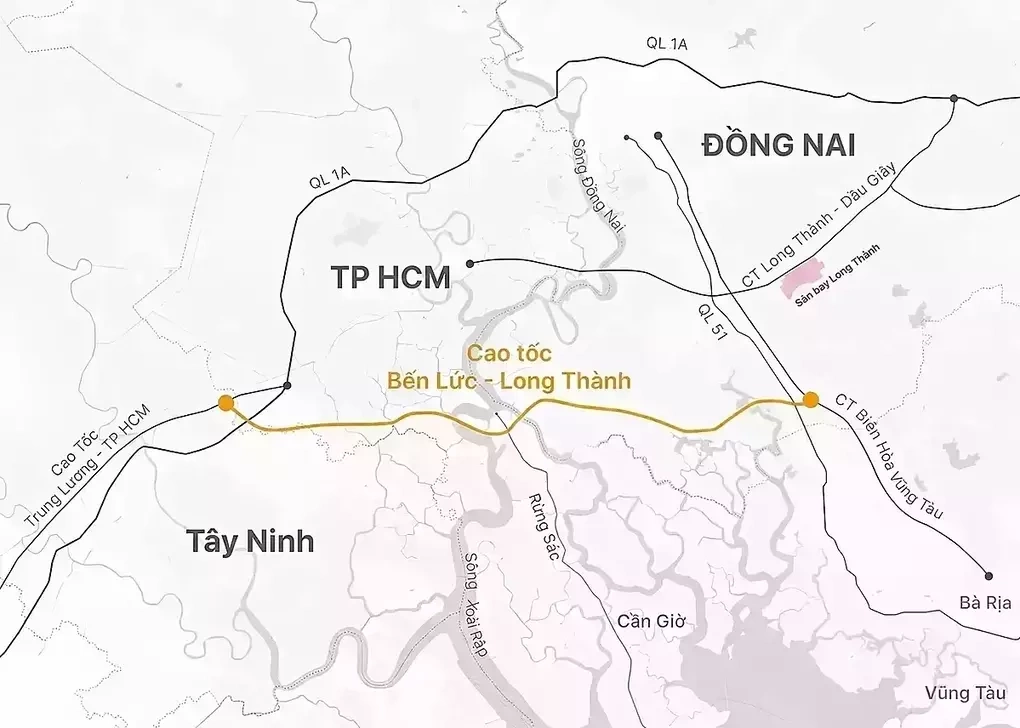 Hướng tuyến cao tốc Bến Lức - Long Thành. Đồ họa: Hoàng Thanh
