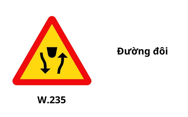 Theo QCVN 41, biển báo mã W.235 mang ý nghĩa báo hiệu bắt đầu đường đôi