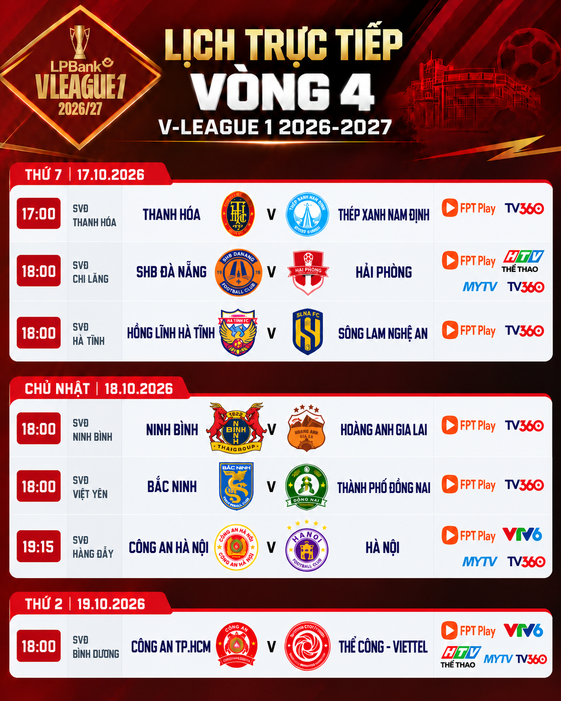 Lịch trực tiếp V-League vòng 4: Nóng bỏng derby thủ đô - Đồ họa: THANH ĐỊNH
