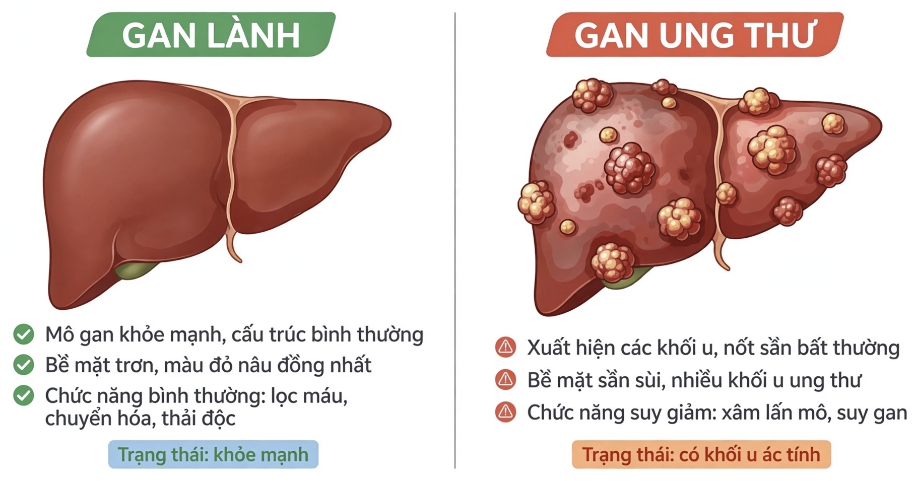 Hình ảnh gan khỏe mạnh và gan có u ác tính