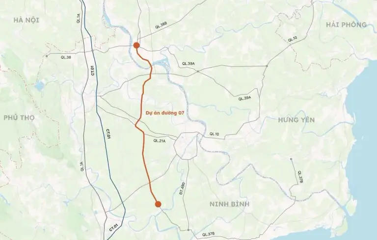 Mô phỏng đường trục 07 kết nối tỉnh Ninh Bình và Hưng Yên. Đồ họa: Tâm Thảo