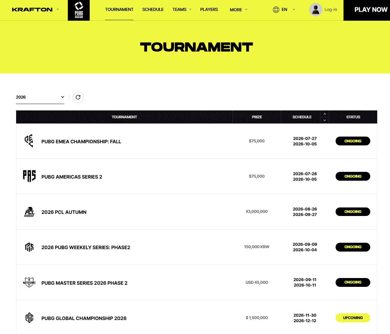 Lịch thi đấu PUBG Esports 2026 hiện không còn hiển thị PUBG Vietnam Series, trong khi nhiều giải khu vực khác vẫn xuất hiện