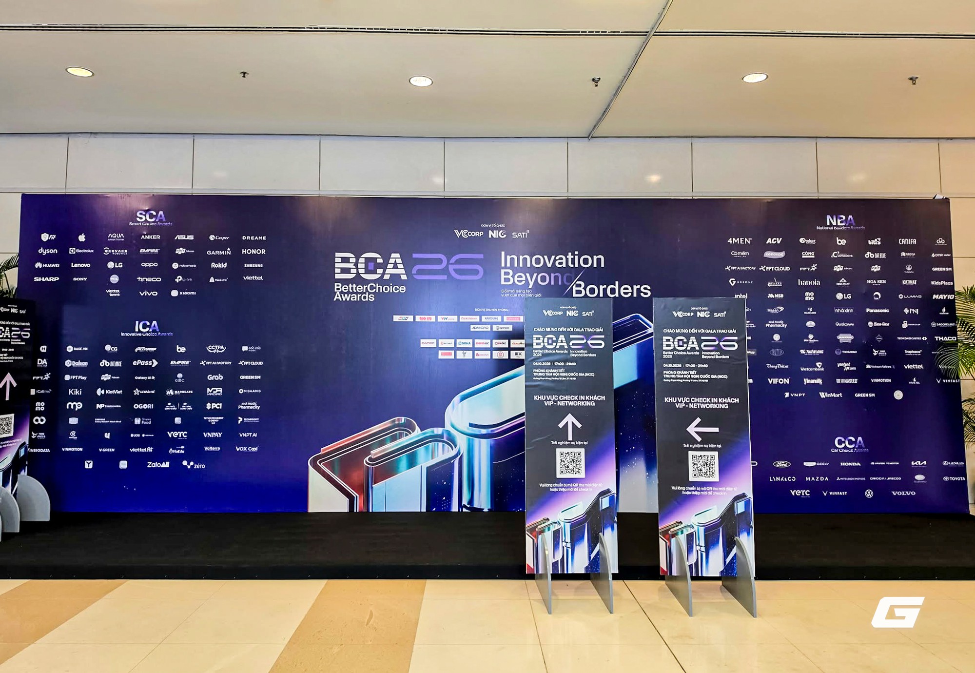 Không gian đón khách tại Gala Better Choice Awards 2026, diễn ra trong khuôn khổ Ngày hội Đổi mới sáng tạo quốc gia.