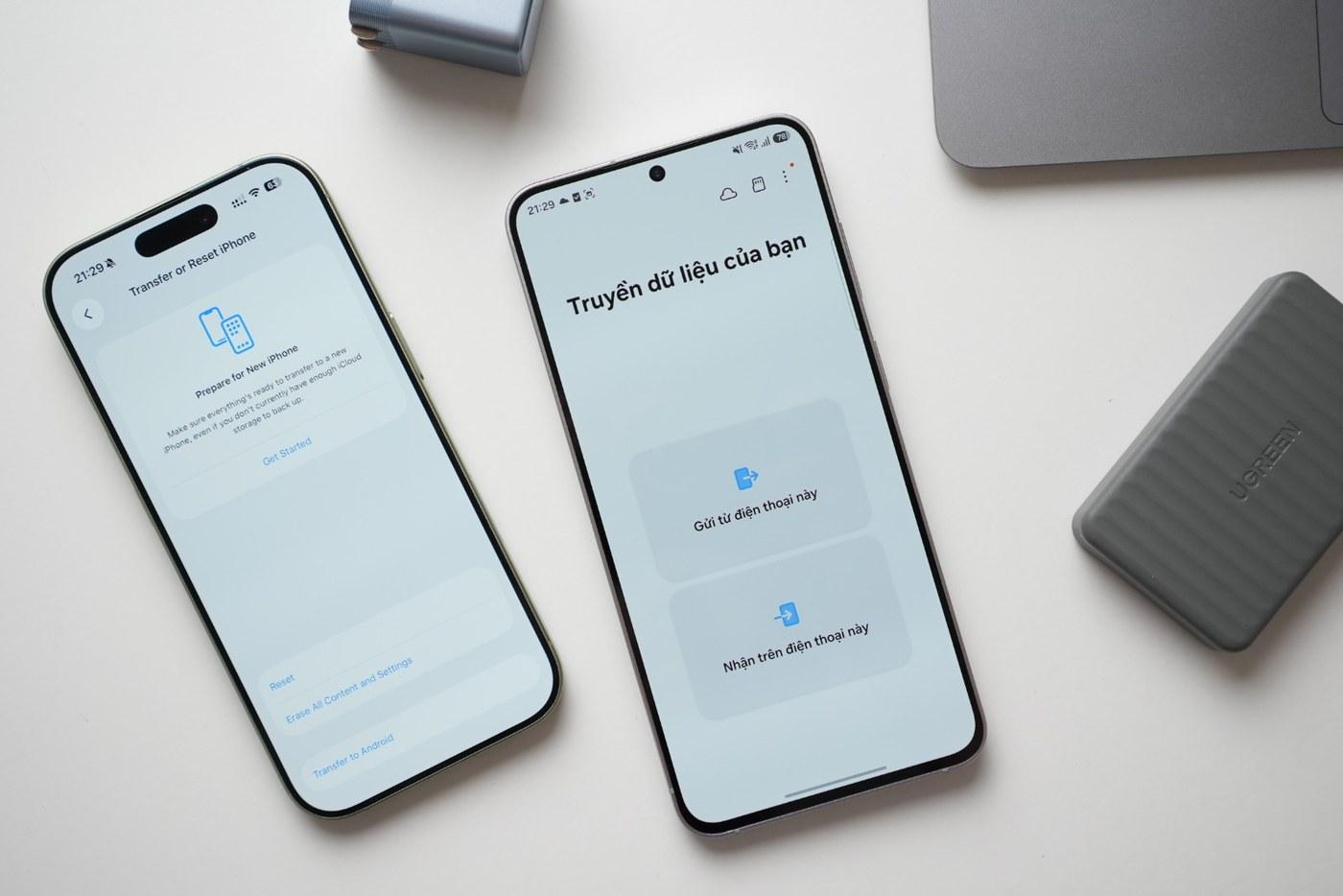Smart Switch nhận dữ liệu từ một thiết bị chạy hệ điều hành khác mà không cần cài thêm ứng dụng.