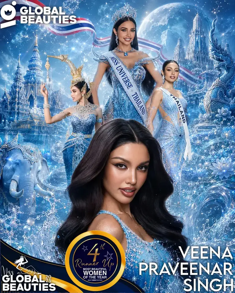 Veena Praveenar Singh được Miss Global Beauties 2025 vinh danh ở vị trí á hậu 4 Hoa hậu đẹp nhất thế giới 2025 - Ảnh: BTC