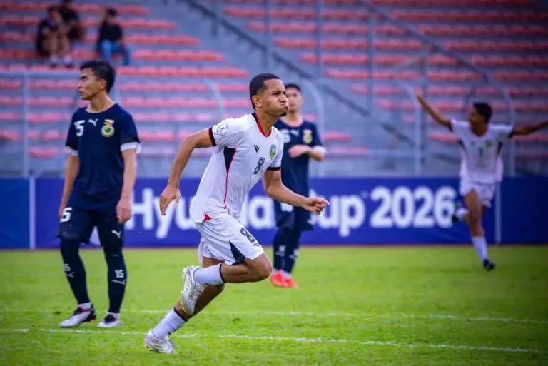 Tiền vệ Timor Leste Claudio Osorio (8) mừng bàn thắng nâng tỷ số lên 2-1 trong trận thắng Brunei 3-1 ở lượt về play-off tranh suất vào vòng bảng ASEAN Cup 2026, trên sân Kuala Lumpur, Malaysia ngày 9/6/2026. Ảnh: FFTL