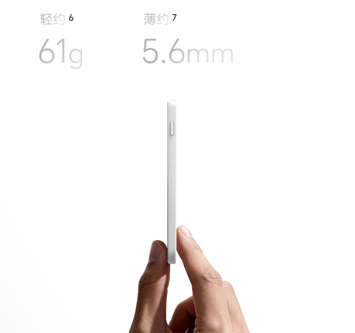 Sản phẩm nhẹ chỉ 61g và mỏng 5,6mm