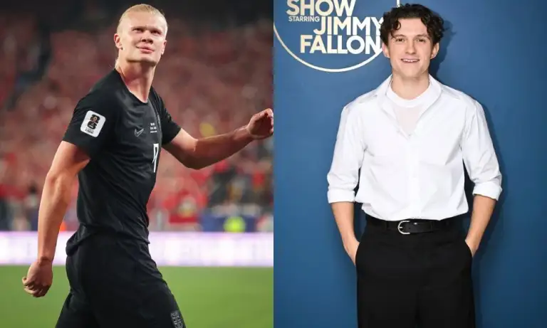 Cầu thủ Erling Haaland, 26 tuổi, và diễn viên Tom Holland, 30 tuổi. Ảnh: Instagram Erling Haaland, The Tonight Show