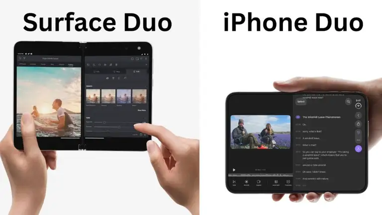 Cả hai đều đặt hai tác vụ cạnh nhau, nhưng iPhone Duo tạo ra hai không gian làm việc trên cùng một tấm nền linh hoạt.