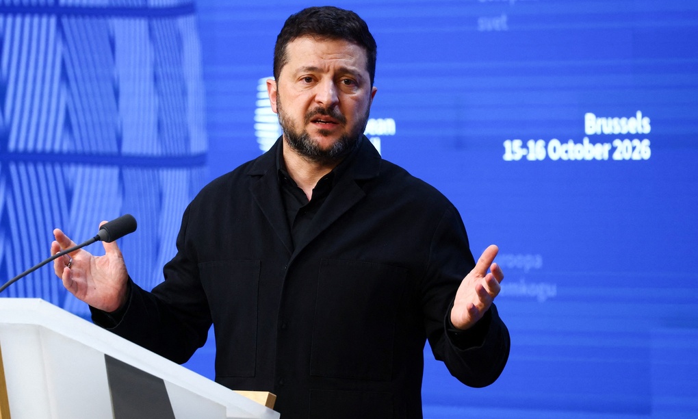 Tổng thống Zelensky phát biểu tại cuộc họp báo ở Brussels, Bỉ, ngày 16/10. Ảnh: Reuters