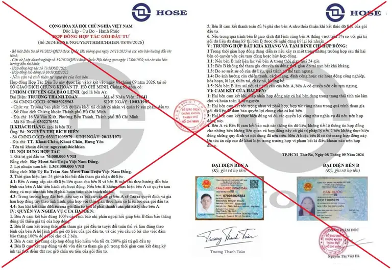 Một số hình ảnh các đối tượng giả mạo Sở Giao dịch Chứng khoán TP.HCM sử dụng để lừa đảo