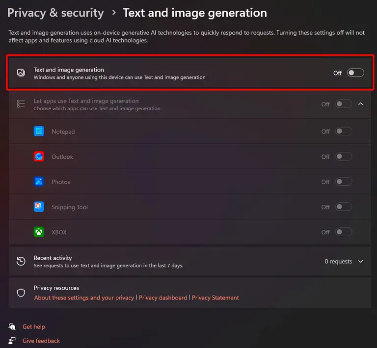 Tính năng AI 'Text and image generation' trên Windows 11