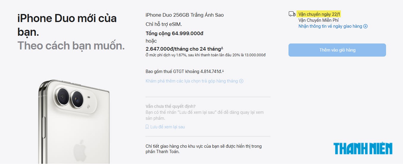 Lịch giao hàng của iPhone Duo kéo dài tới tận tháng 1 năm sau
