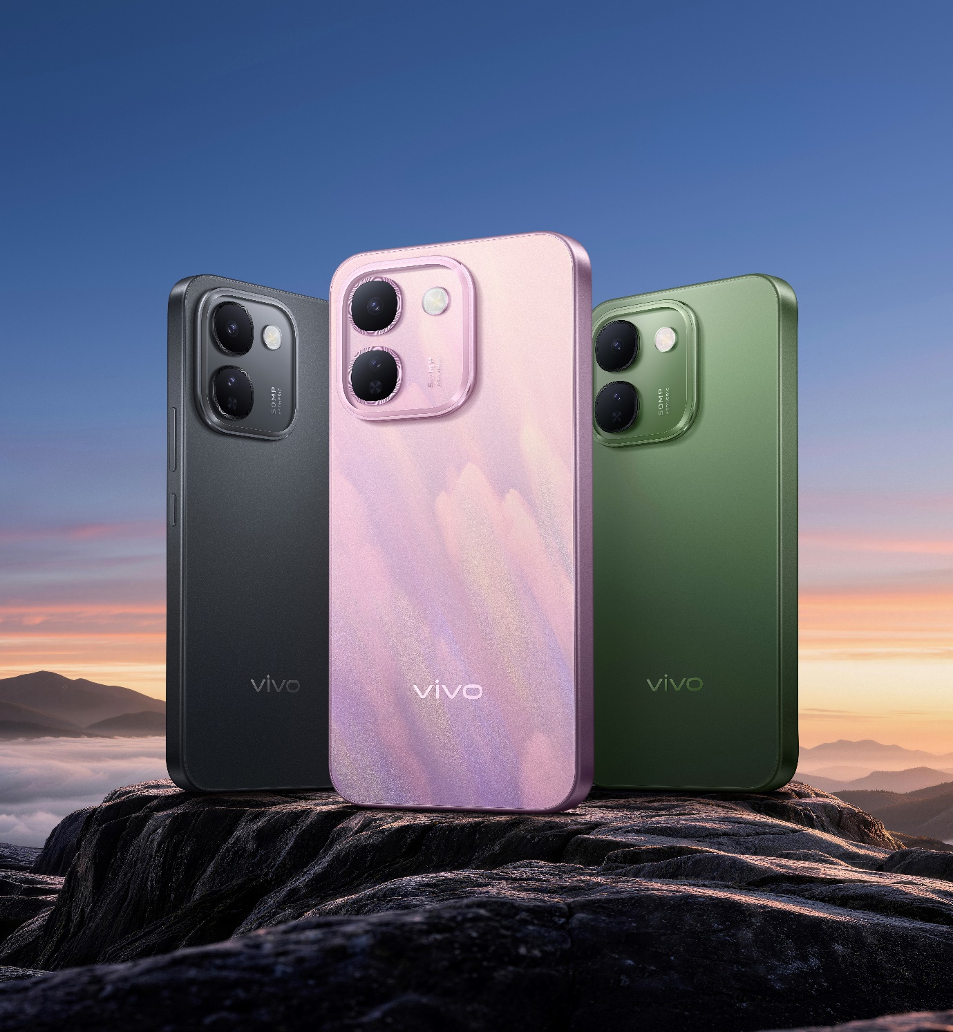 vivo V80 Lite 5G ra mắt với ba phiên bản màu Đen Bản Lĩnh, Hồng Thời Thượng và Xanh Quyền Năng.