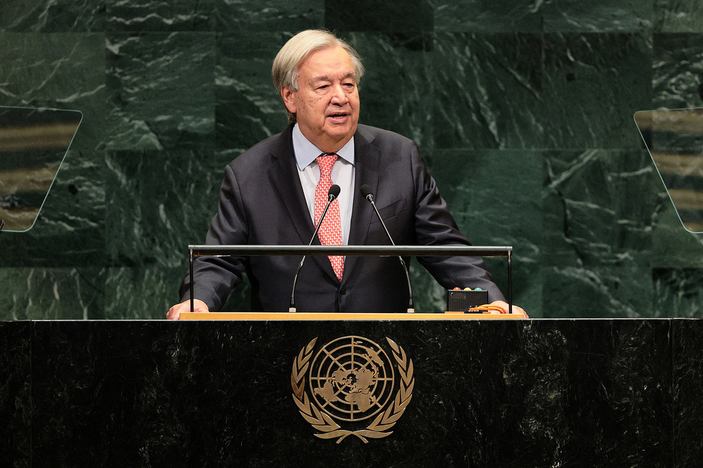 Tổng thư ký Guterres phát biểu khai mạc phiên thảo luận cấp cao Đại hội đồng LHQ khóa 81 tại New York ngày 22/9. Ảnh: AFP