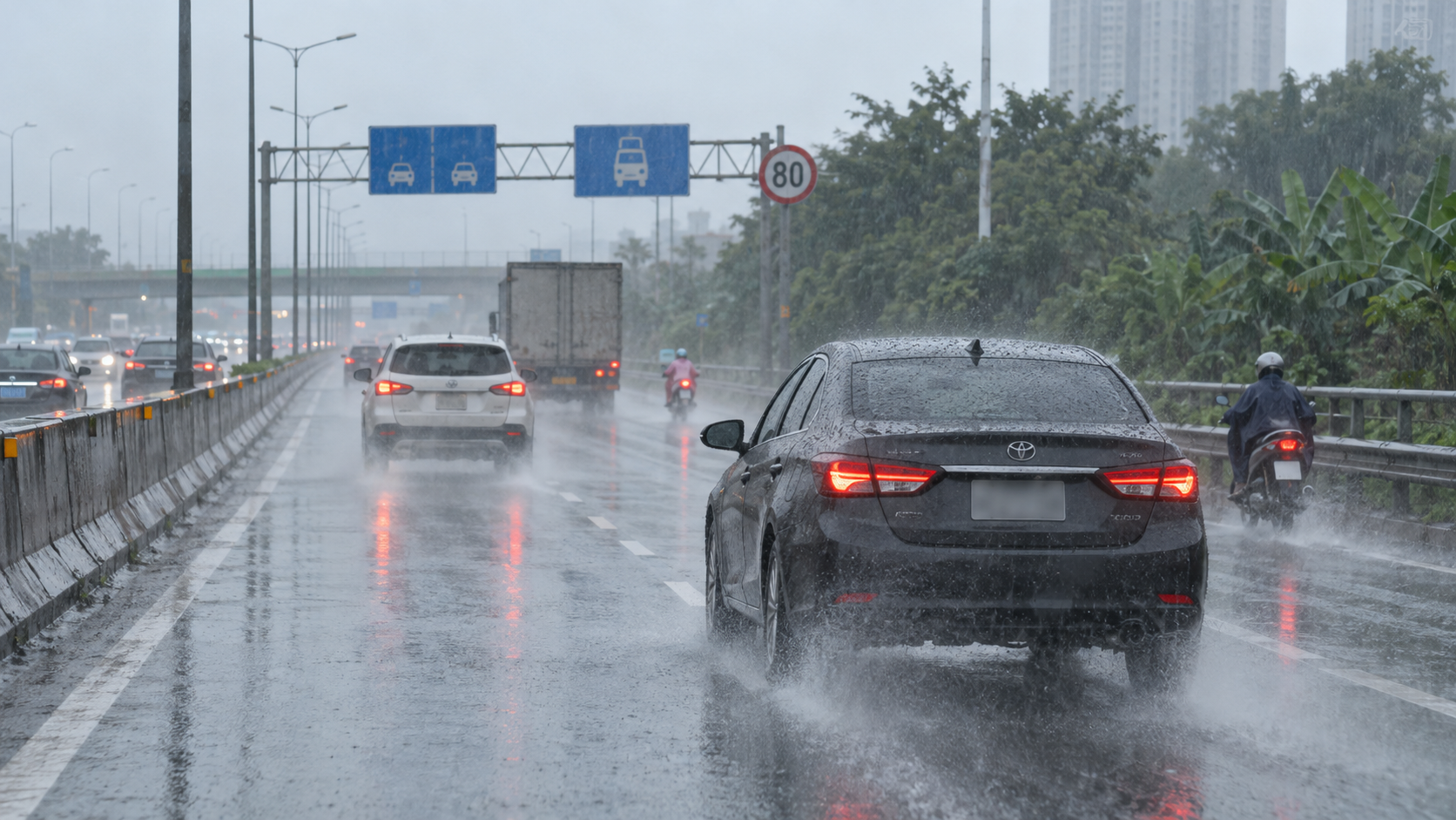Không bật đèn khi mưa lớn làm hạn chế tầm nhìn, tài xế ô tô có thể bị phạt đến 1 triệu đồng