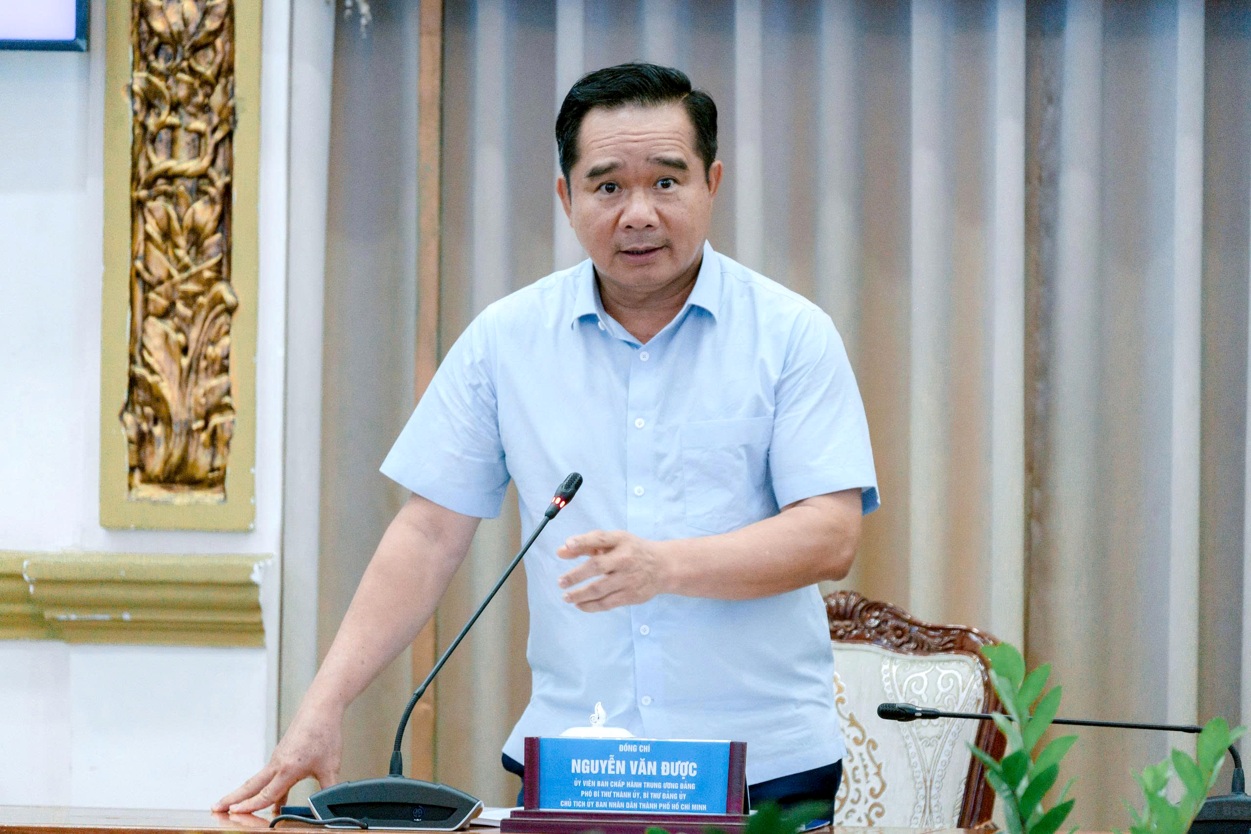 Ông Nguyễn Văn Được - Ủy viên Trung ương Đảng, Phó bí thư Thành ủy, Chủ tịch UBND TP.HCM - phát biểu kết luận hội nghị - Ảnh: HỮU DUY