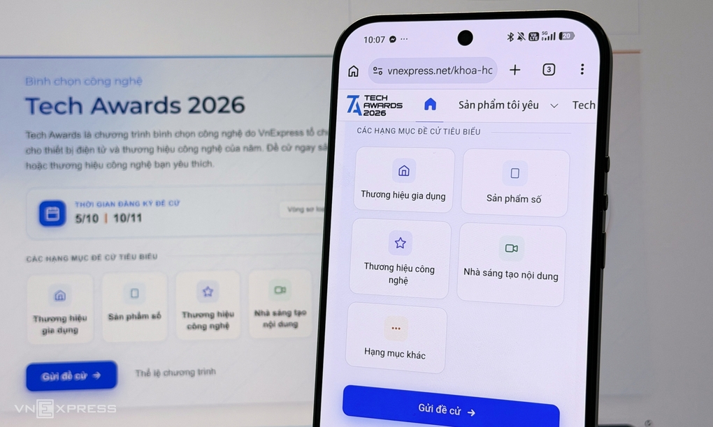 Giao diện cổng nhận đề cử Tech Awards 2026. Ảnh: Hoài Anh