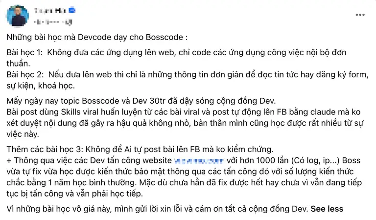 Bài đăng mới nhất của vị CEO người Việt cho biết bài đăng ban đầu là do... AI tạo ra - Ảnh chụp màn hình
