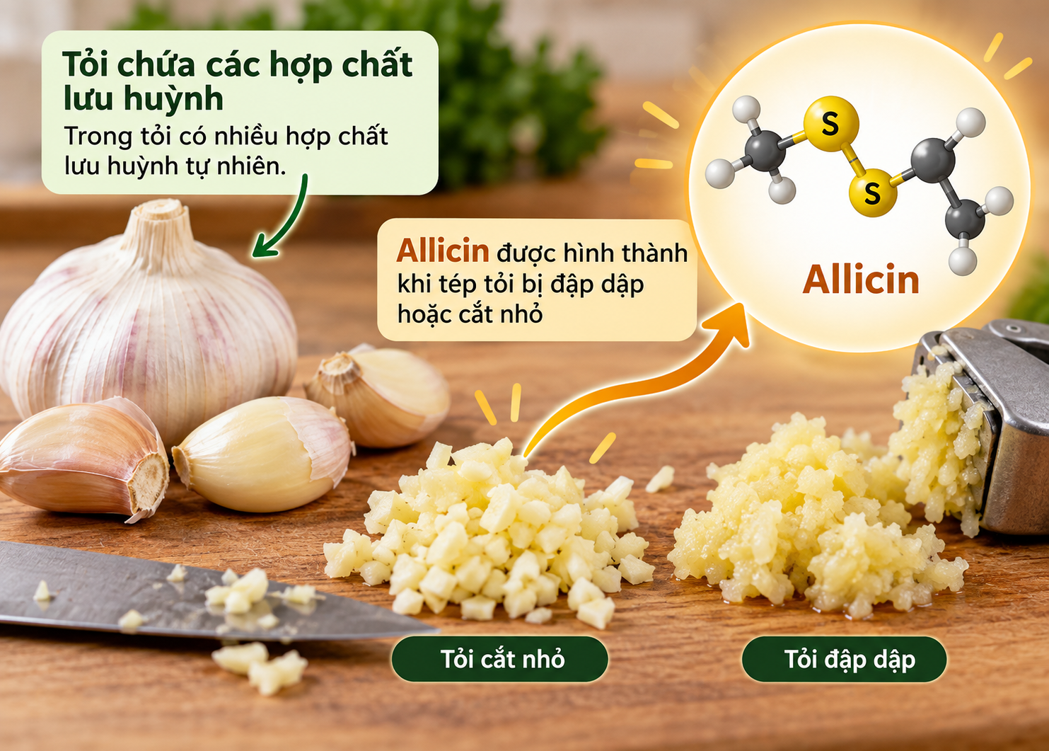 Tỏi chứa các hợp chất lưu huỳnh có khả năng hỗ trợ chức năng mạch máu và chuyển hóa lipid