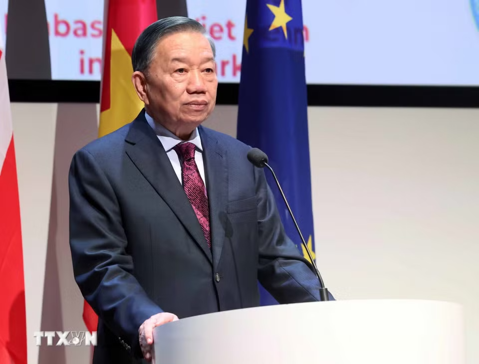 Tổng Bí thư, Chủ tịch nước Tô Lâm phát biểu khai mạc Diễn đàn Doanh nghiệp Việt Nam - Đan Mạch - Ảnh: TTXVN