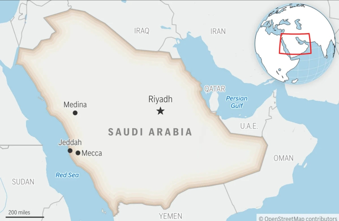Vị trí Saudi Arabia và thủ đô Riyadh - Ảnh: AP
